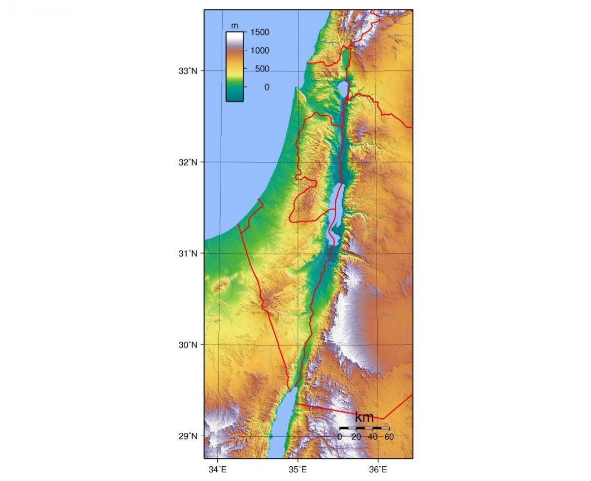 خريطة إسرائيل الارتفاع